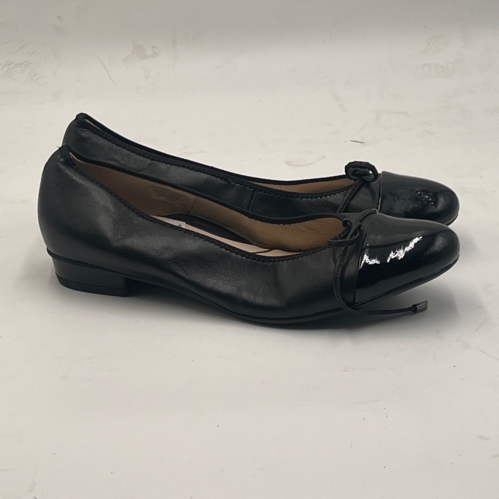 Ara Black Flats With Patent Toe Cap And Bow